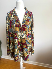 VTG 90s BonWorth Women's XL Multicolor Floral Collared Button-Down LS Blouse picture