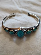 Vintage Style Silver Tone Turquoise Stone Open Cuff Bracelet picture