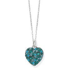 Brighton Sweet Love Crystal Heart Necklace Green NWT $98 Silver-Emerald picture