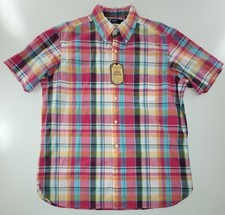 Cremieux Indian Madras Multi Plaid S/S Men's Shirt Large NWT picture