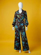 Vintage 1970s Brown Floral 2 Piece Pant Set Size M picture