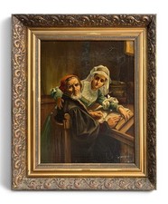 Vintage 1930s Painting “Forbidden Reading” After Karel Ooms, Belgian Art, Signed picture