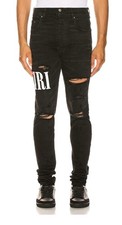 Amiri Black Ripped Distressed Button-Fly Skinny Jeans Embroidered Logo Men's 32 picture