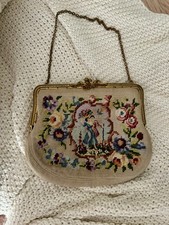 Vintage Floral Petit Point Needlepoint Tapestry Evening Bag Purse Beige picture