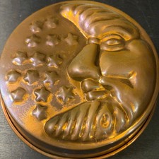 Vintage Copper Celestial Man in the Moon and Stars Cake Mold Wall Hanging 7.5in picture