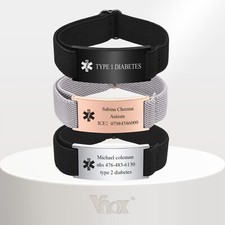 Vnox Personalized Medical Alert ID Bracelet Elastic Emergency Bangle Wristband picture