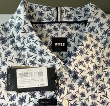 BOSS Hugo Boss XXL Stretch Button Front Shirt Blue Floral Print NWT picture