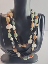 Multicolor Polished Chunky Bead Necklace Irregular Shapes Earth Tone Boho Style picture