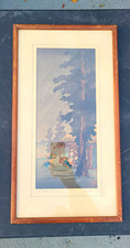 Vintage Japanese woodblock Evening Shower at Takaido by Takahashi Hiroaki Shotei picture