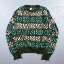 VTG 60s Pilgrim Wool Geometric Sweater Large Green Crewneck Made In USA Rockabil picture