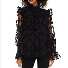 Zimmerman The Flower Hunter Blouse Size 0P / 6 AU / 2 US Black Tulle Appliqué picture