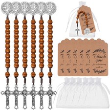 18Pcs/6sets. Catholic St. Benedict Medal Prayer Bead String Wooden Beads With... picture