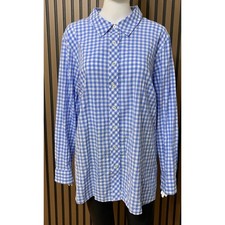 Talbots Women's Plus Blue White Gingham Cotton Button Down Shirt 2X Shoes picture