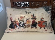 Halloween Pillow Embroidered Animals in Costume All Hallows Eve Parade 14x24 NEW picture
