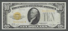 Key SCARCE BA Block 1928 $10 Historic VF+ GOLD CERTIFICATE picture