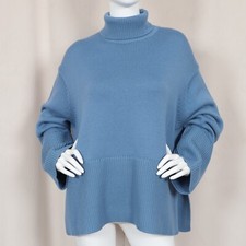 TOTEME Ribbed Wool And Organic Cotton Blend Turtleneck Sweater In Blue picture