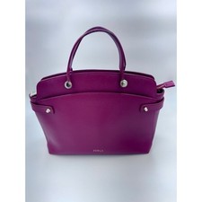 Furla Agatha Saffiano Leather Satchel Handbag Deep Red Berry Gold Hardware picture