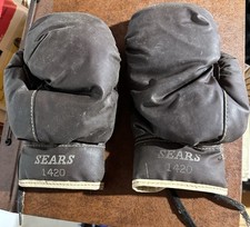 Sears 1420 Vintage Black Lace-Up Boxing Gloves Classic Boxing Training Gear picture