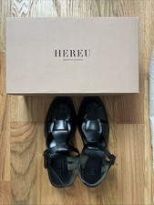 Hereu Women's Pesca Heeled Fisherman Sandals Leather Black Size EU 37 US 7 picture