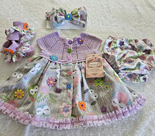 Creaciones Lulú Handmade Crochet Floral Owl 4pc Baby Girl Dress Set 0-3M picture