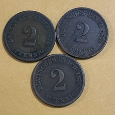 1874 1875 1876 German 2 Pfennig 3 Coin Lot Mint G Type 1 Large Shield KM# 2 picture