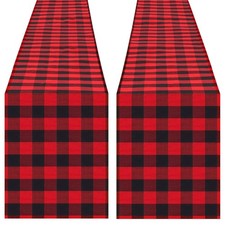 2Pcs Black Red Buffalo Plaid Table Runner 13x84 Inch Christmas Holiday Decor picture