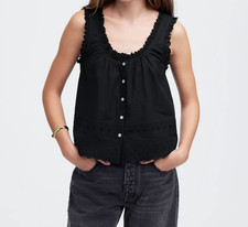 Madewell Tank Top  XL Black Embroidered Ruffle Whimsigoth Sleeveless NWT NU928 picture