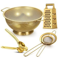 Sawysine 5 Pcs Gold Kitchen Appliances Includes 5 Quart Gold Colander and 2 P... picture