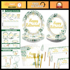 98Pcs Sage Green Retirement Party Supplies - Plates, Napkins, Tablecloth & Decor picture