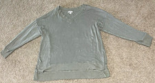 Women's Gray Solid V-Neck Long Sleeve Pullover Top Regular Size Type picture