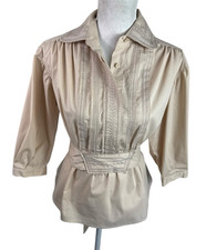 Robert Rodriguez Women's 8 Popover Blouse Beige Embroidered EUC picture