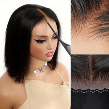 10” Bob Wig Human Hair Glueless 4x4 HD Lace Front Short Straight 250% Density picture