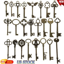 69 Pcs Set Antique Vintage Old Look Ornate Skeleton Key Fancy Heart Bow Decor US picture