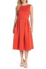 1901 Women's 155986 Fit & Flare Scuba Dress Sleeveless Petite Red Fiery Sz. 2P picture