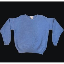 Vintage Talbots Blue Knit Sweater 100% Cotton Textured Crewneck Made in USA L picture