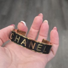Pre-Loved Chanel Black & Gold Open Wide Cuff Bracelet- pre owned-1 owner- ca usa picture