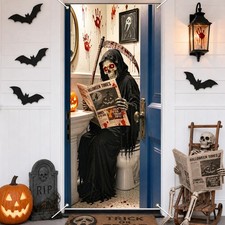 Halloween Death Restroom Door Cover (Black, 35.4x70.8 inch, Black picture