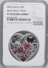 2024 Silver Hearts - Roses 20g .999 Silver With Two Gems. NGC PF70 UC Mint 2024 picture