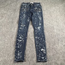 Paige Jeans Edgemont Women 24 Blue Paint Splatter Distressed Skinny USA Boho picture