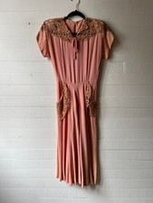 Vintage 1940s Pink Rayon Crepe Floral Lace Dress - 34x26x45 AR FL picture