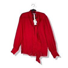 LILYSILK Blouse Womens M Pomegranate Red Silk Bow Neck Professional Chic NWT picture