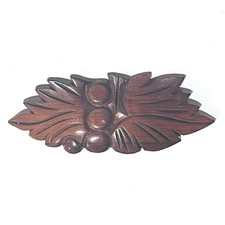 Victorian Drawer Pull Walnut Wood Vintage Reproduction Carved Leaf Berry picture