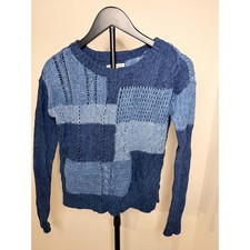 American Eagle Vintage Patchwork Knit Crewneck Sweater (Blue) picture