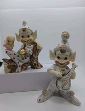 Vintage 1950s Porcelain Polka Dot Pixie Elf Musicians Set of 2 Japan Thames Era picture