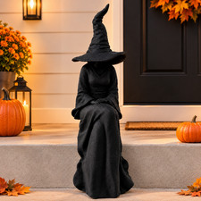 Halloween Faceless Witch Figurine Black Sitting Witch Wall Hanging Decor picture