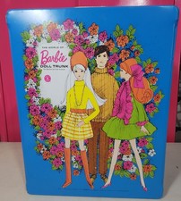 VTG 1969 Mattel MOD Barbie Case Trunk Carrier Blue Holds 3 DOLLS EUC picture