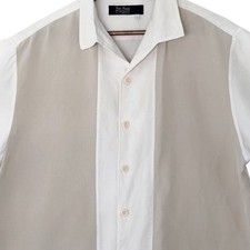 Nat Nast Luxury Originals Silk Bowling Shirt Mens Large Tan Cream Two Tone Logo picture
