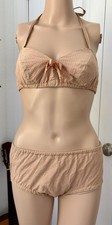 Vintage 40s 50s Cotton Polka Dot Bikini Halter High Waist Pinup XS picture