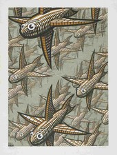 M. C. Escher : Depth : Tessellation Fish Optical Illusion Print 1955 picture