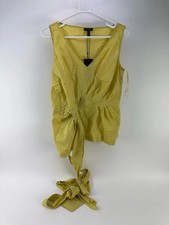 Escada Women's Size 40 Sleeveless Tie Front Wrap Blouse Cotton Blend Peridot picture